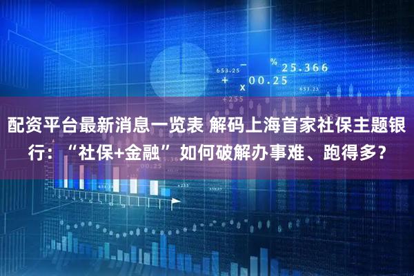 配资平台最新消息一览表 解码上海首家社保主题银行：“社保+金融” 如何破解办事难、跑得多？